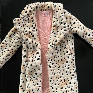 Girls Faux Fur Animal Print Coat
